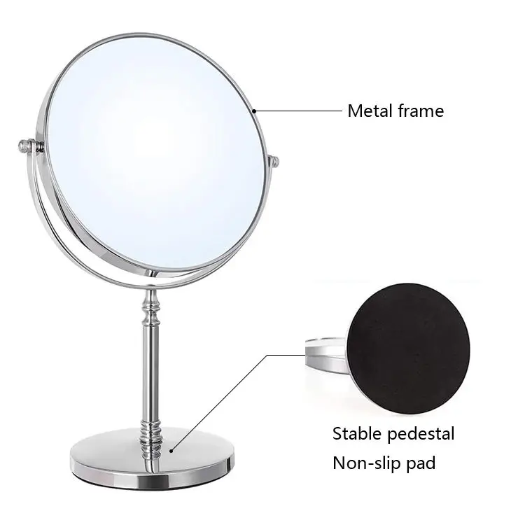 Docarelife Standing Private Label 1x 7x Magnifying Chrome Cosmetic Mirror 360 Rotatable Double Sided vanity two way round mirror