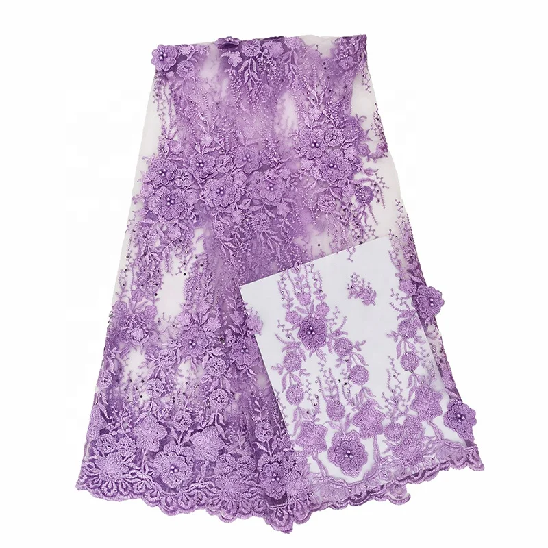 factory price China lace soft bridal 3d embroidered lace fabric with stones