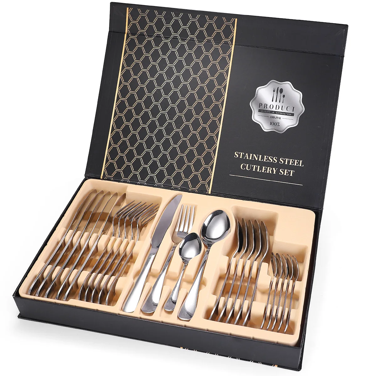 
Amazon special products stainless steel tableware 24 PCS set four main parts knife, fork and spoon gift box set 