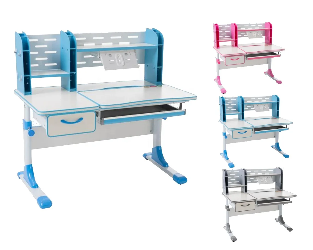 Wood top metal frame height adjustable study table and chaire for kids children furniture customized