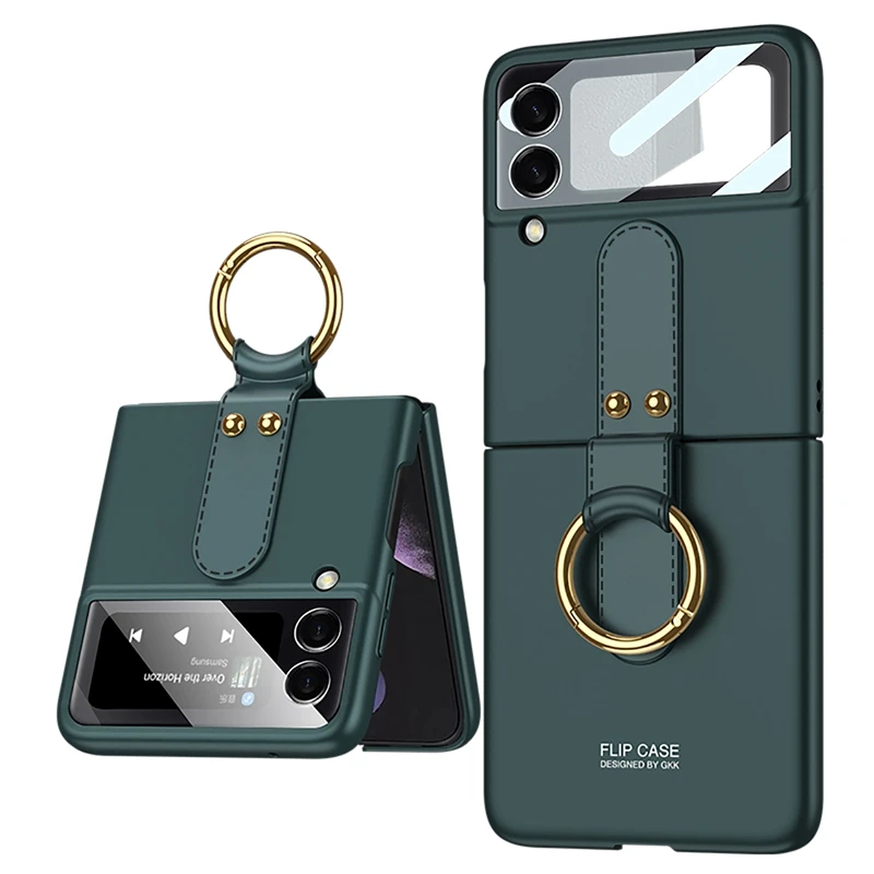 GKK New 2 In 1 PC Shock-resistant Hard with Metal Ring Mobile Phone Case For Samsung Galaxy Z Flip 3 5G Folding Protection Cover