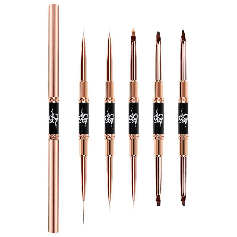 Hot Sale Black Gold Painting Drawing liner Nail art Brushes Double Headed Nail Art Liner Brush For Diy Nail Art Designs