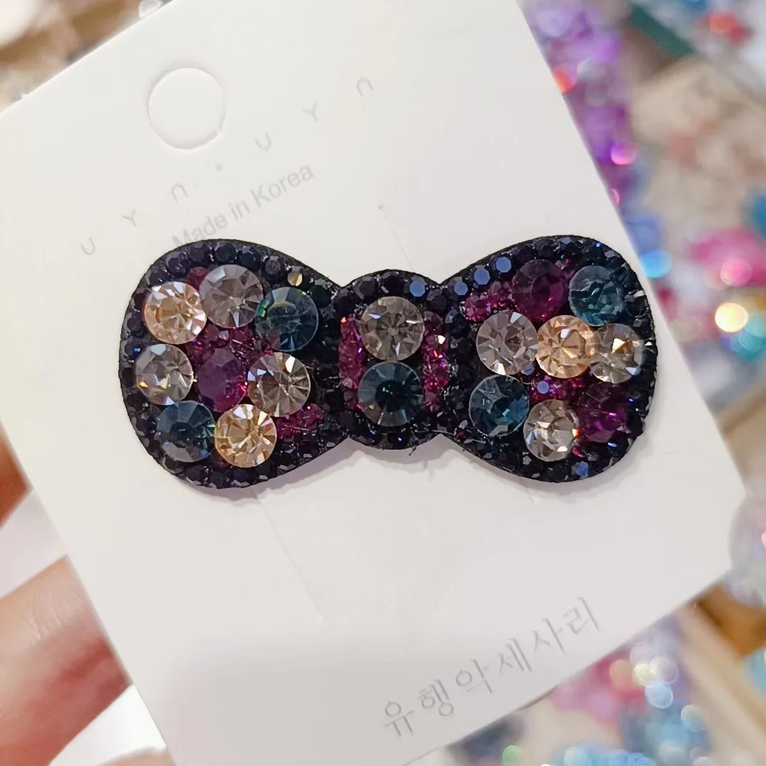 HXN-058 Korean bangs hair clip with bow super flash and minimalist design czech diamond jewelry hairpin
