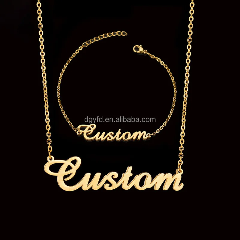 Dropship Name Necklace Custom Personalized Stainless Steel 18K Gold Name Necklace Bracelet Jewelry Women Mother Jewelry Gifts