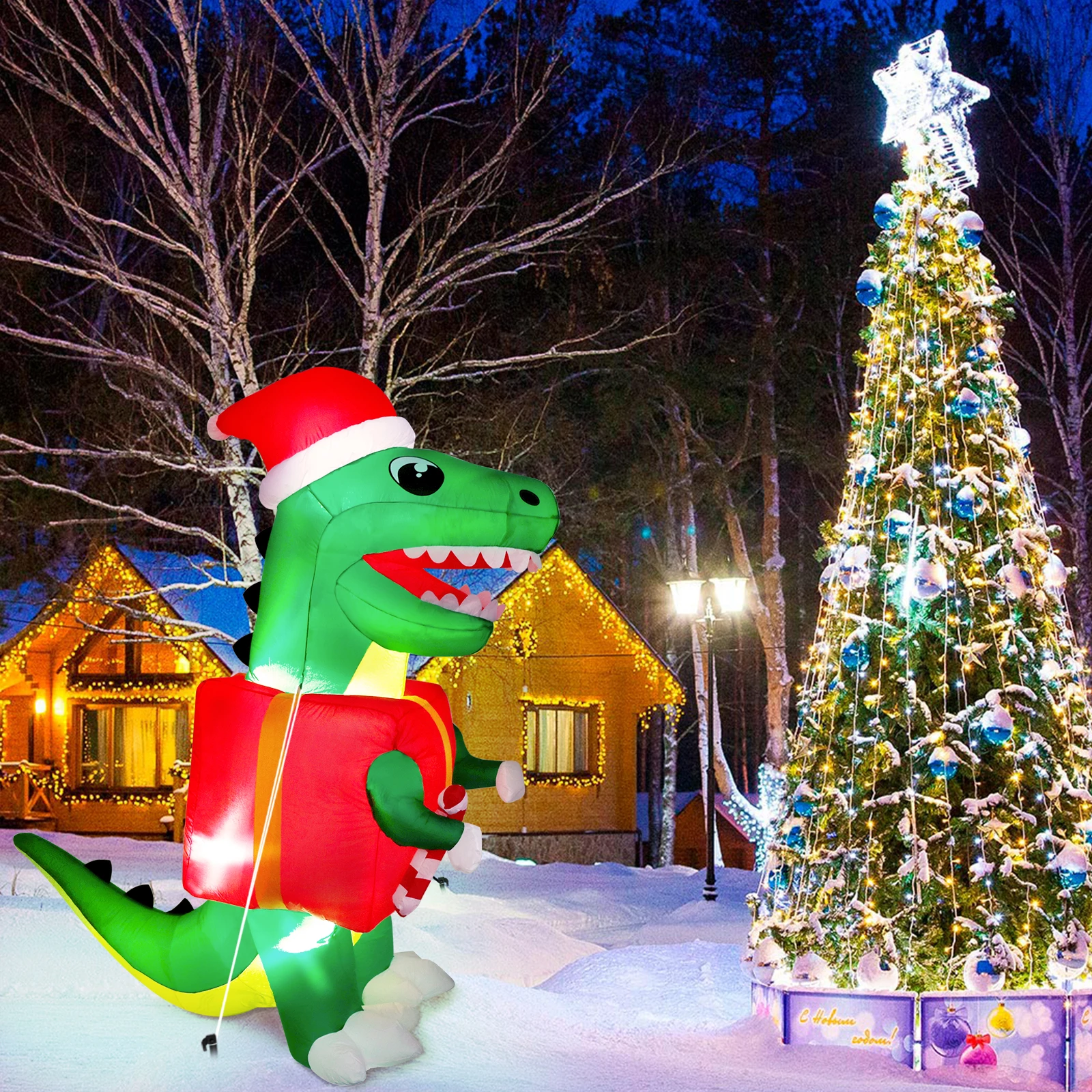Ourwarm Fast Inflation Custom Ornament Outdoor Yard Decoration Led Dinosaur Christmas Inflatable