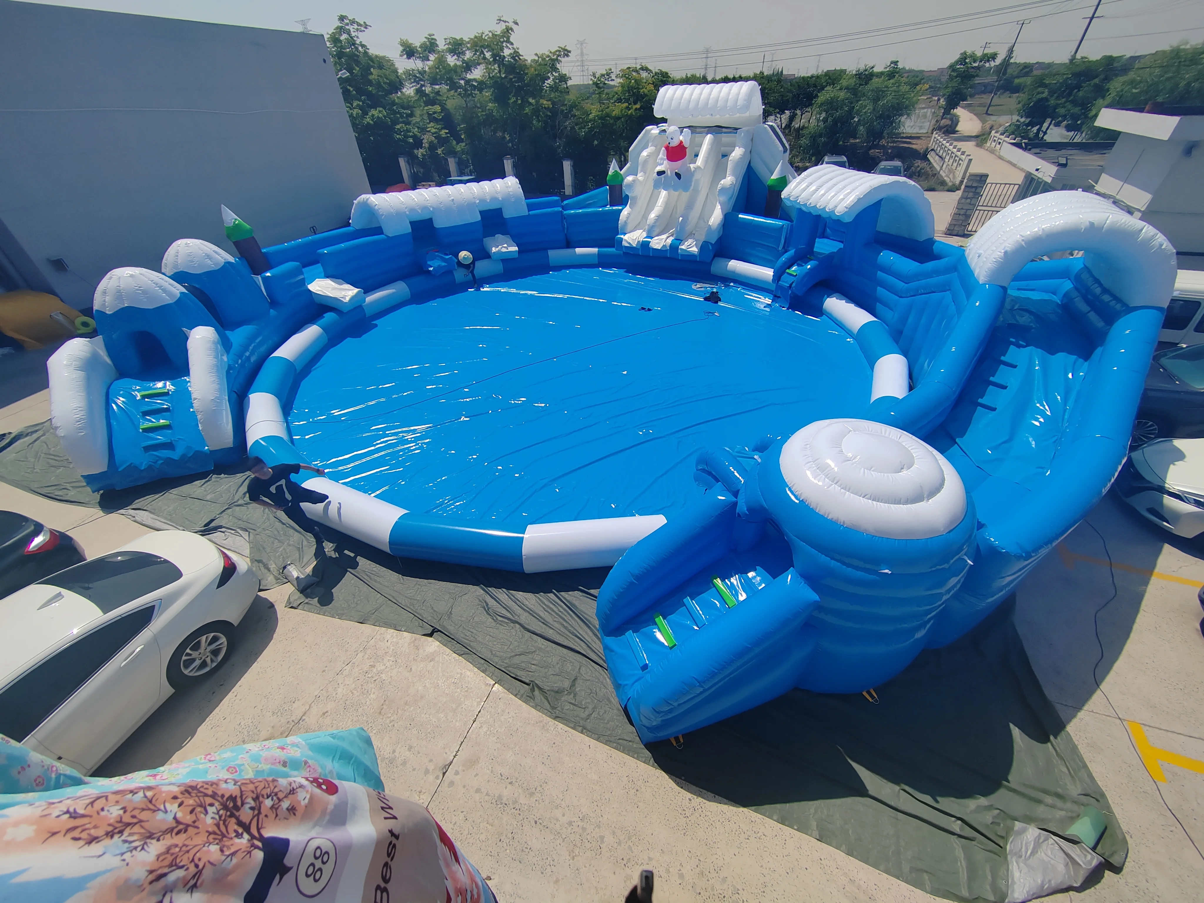 Commercial New Land Water Park Blue Ice and Snow World Theme Aqua Park with Slide and Big Swimming Pool for Kids and Adults