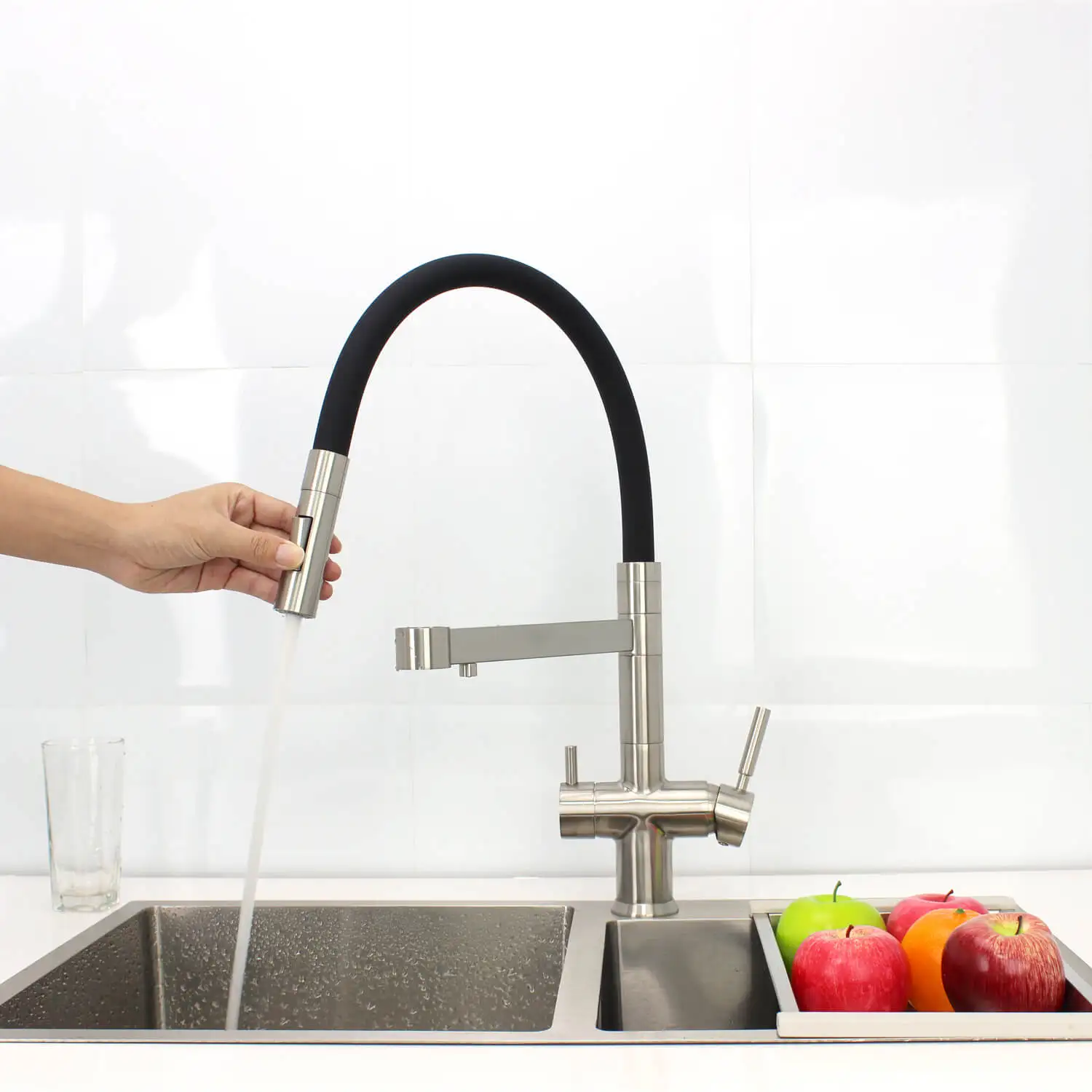 High Quality Solid Brass Commercial Spring Kitchen Mixer Faucet Pull Out Sprayer 3 Way Kitchen Faucet