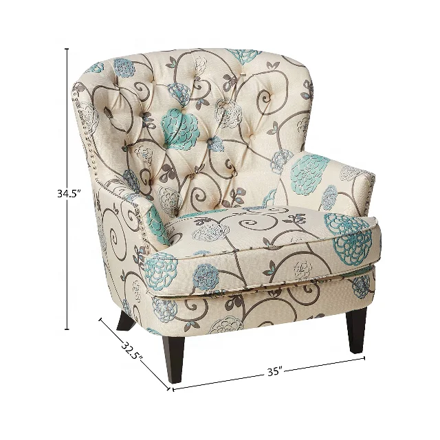 High Quality Wing Back Tufted Button Wood Legs Accent Modern Sofa Armchair Furniture Living Room Chairs