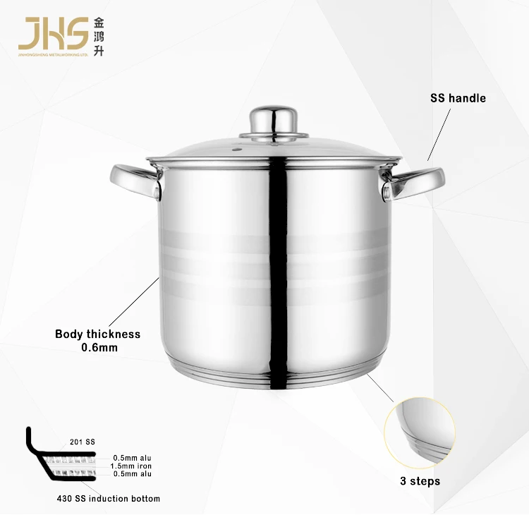 JHS kitchen cooking stock cauldron pot stainless steel soup pot set