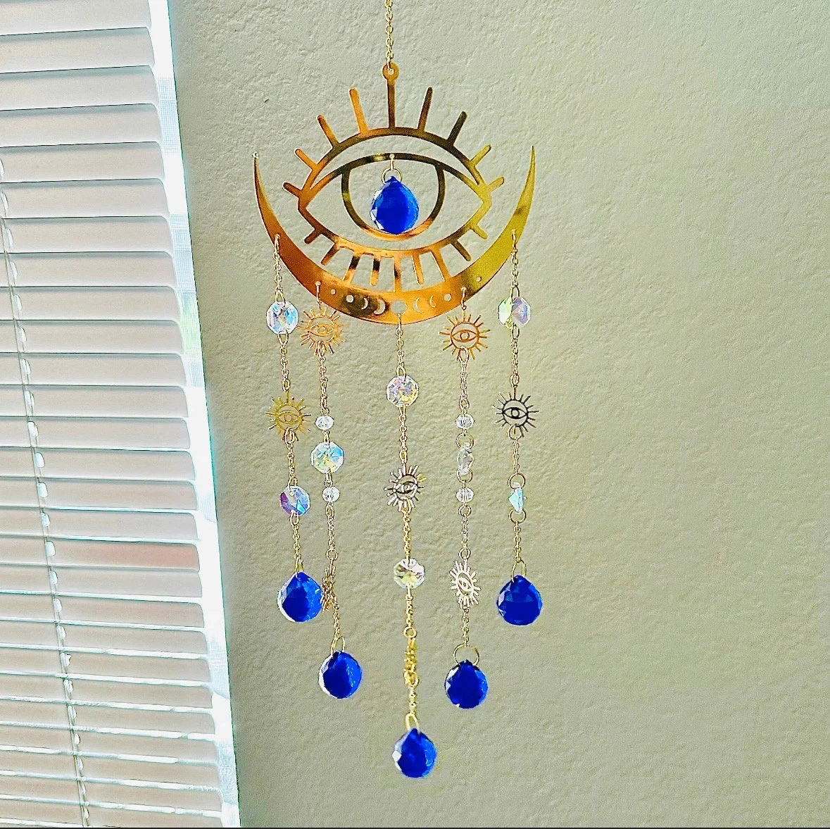 Crystal Suncatchers Boho Hanging Decor Sun Moon Window Ornament Evil Eye Sun Catchers Prism Rainbow Maker Valentines Day Gift
