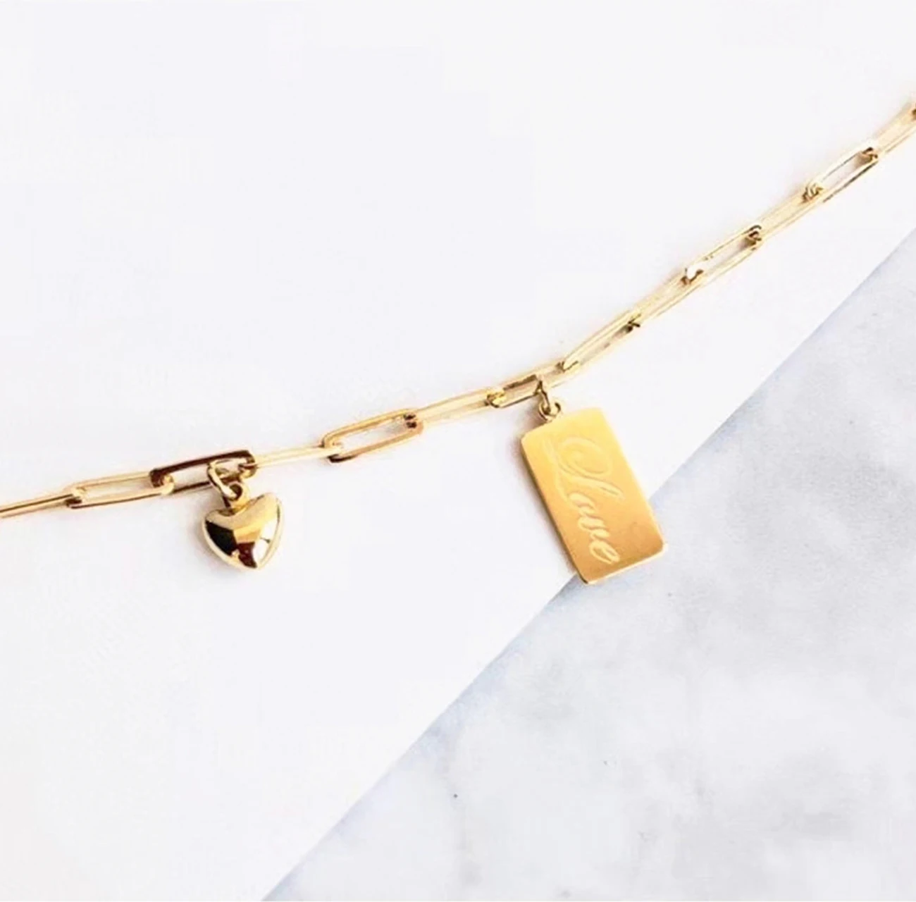 14k Gold square brand love bracelet female simple