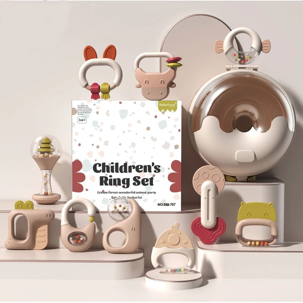 Early Learning Musical Toy Set Infant Grab Shake Rattle Sensory Teether Toddlers Chewing Teething Toys Baby Rattles