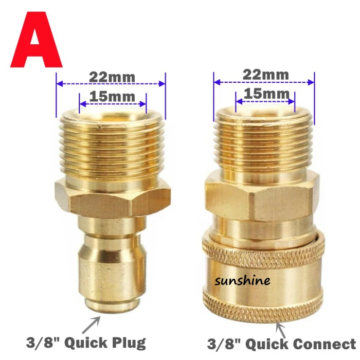 Brass 3/8 Inch Quick Release Connector With M22 Thread 15mm Pin Adapter For High Pressure Car  Washer Hose