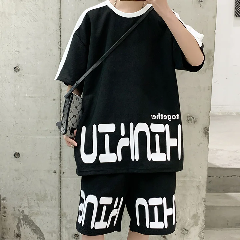 ANSZKTN Men Summer leisure sports suit short sleeve T shirt and Shorts running leisure Tracksuits 2 Pieces set