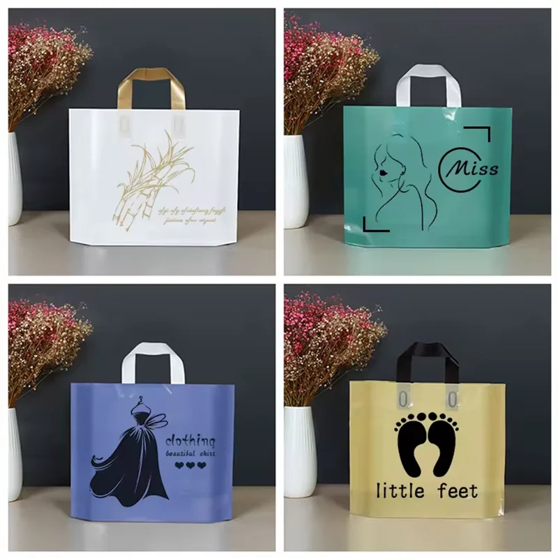 Wholesale Custom Poly Soft Loop Handles LDPE/HDPE Tote Shopping Plastic Bag with Own Logo for Clothing Packaging