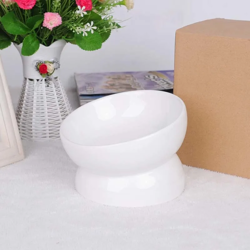 Ceramic pet high foot oblique color ceramic bowl to protect cervical vertebra dog cat bowl large