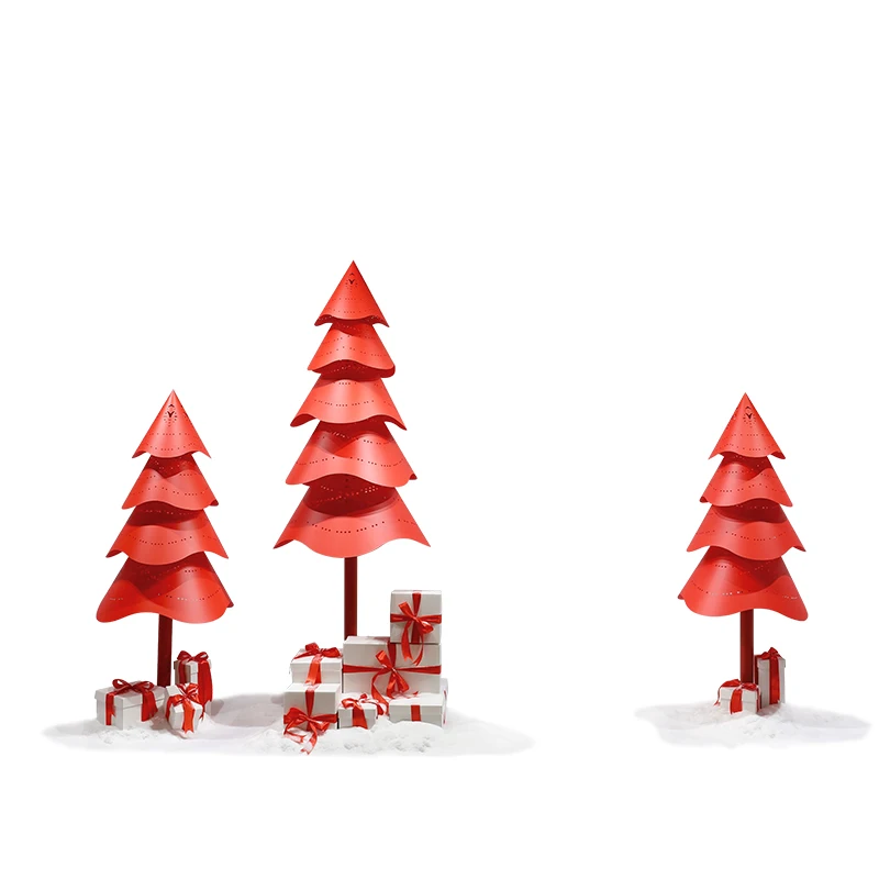 Lighted Christmas tree colorful fiber simulation Christmas flowers hotel store window decorations