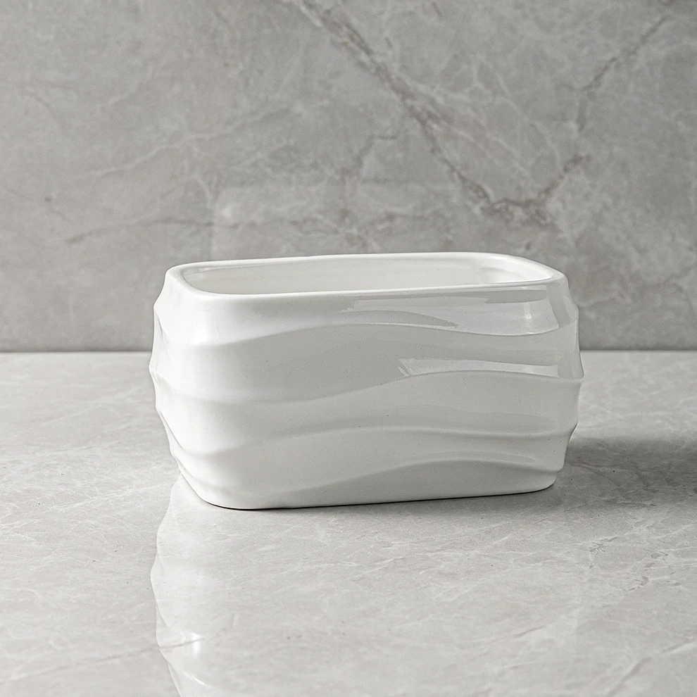 JiuJiuJu Turkish Sugar Bowl Ceramics Color White Embossed Water Wave Pattern Luxury For Wedding Rectangular Porcelain Bowl Sugur