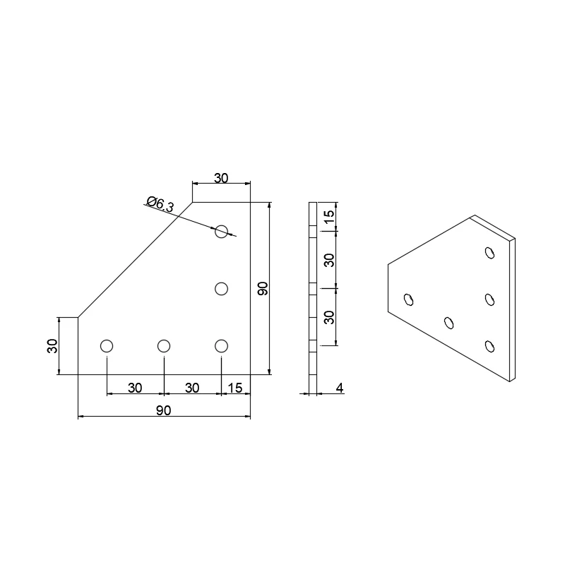 china manufacturer 6061 5 hole L shape 90 degree aluminum joining plate 3030 machine connecting part industrial fasteners 30*30