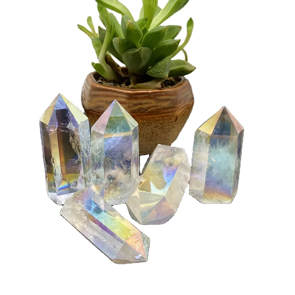 Wholesale Electroplated clear quartz titanium aura crystal points for healing