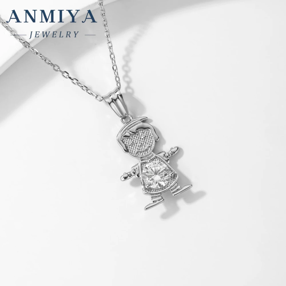 wholesale high quality 925 Silver Zircon Child Shape necklace for boy