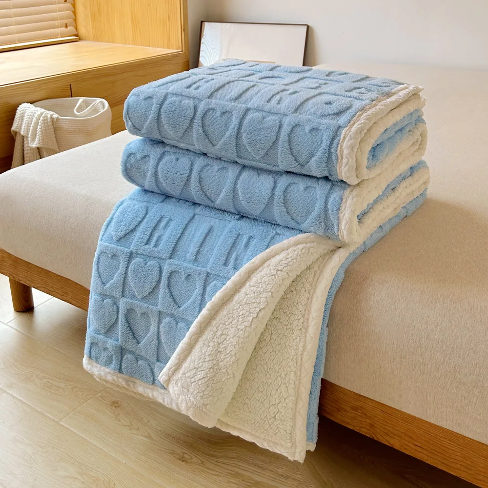 Thickened Tuff Fleece Jacquard Cute Pattern Lamb Solid Color Sofa Bed Cover Blanket Coral Fleece Flannel Blanket