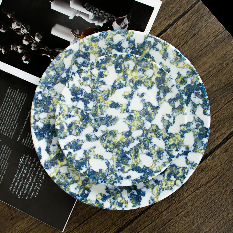 JQY Porcelain Round Dish Set Reactive Glaze Crockery Ceramic Colorful Dinner Plates Set Vintage Appetizer Salad Side Plates