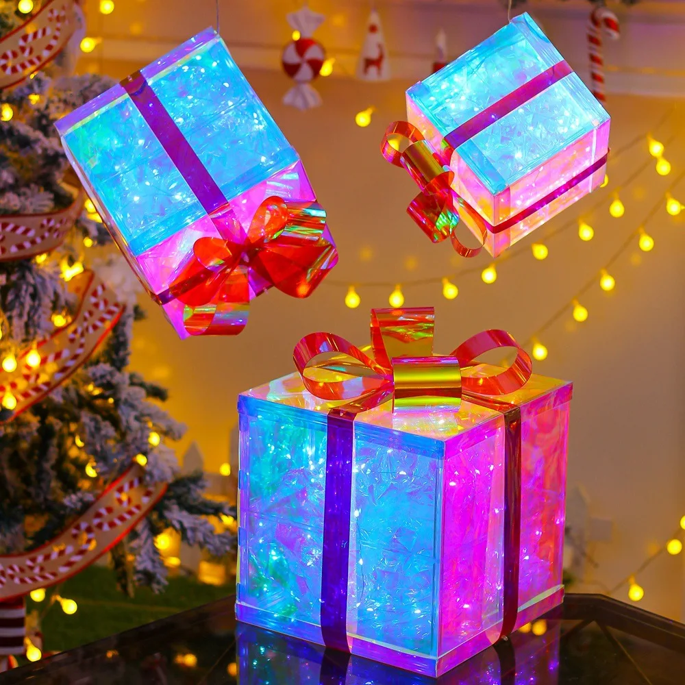 Fancy Quality Unique Christmas Decoration Gift Boxes  LED Light Christmas Gift Box Set
