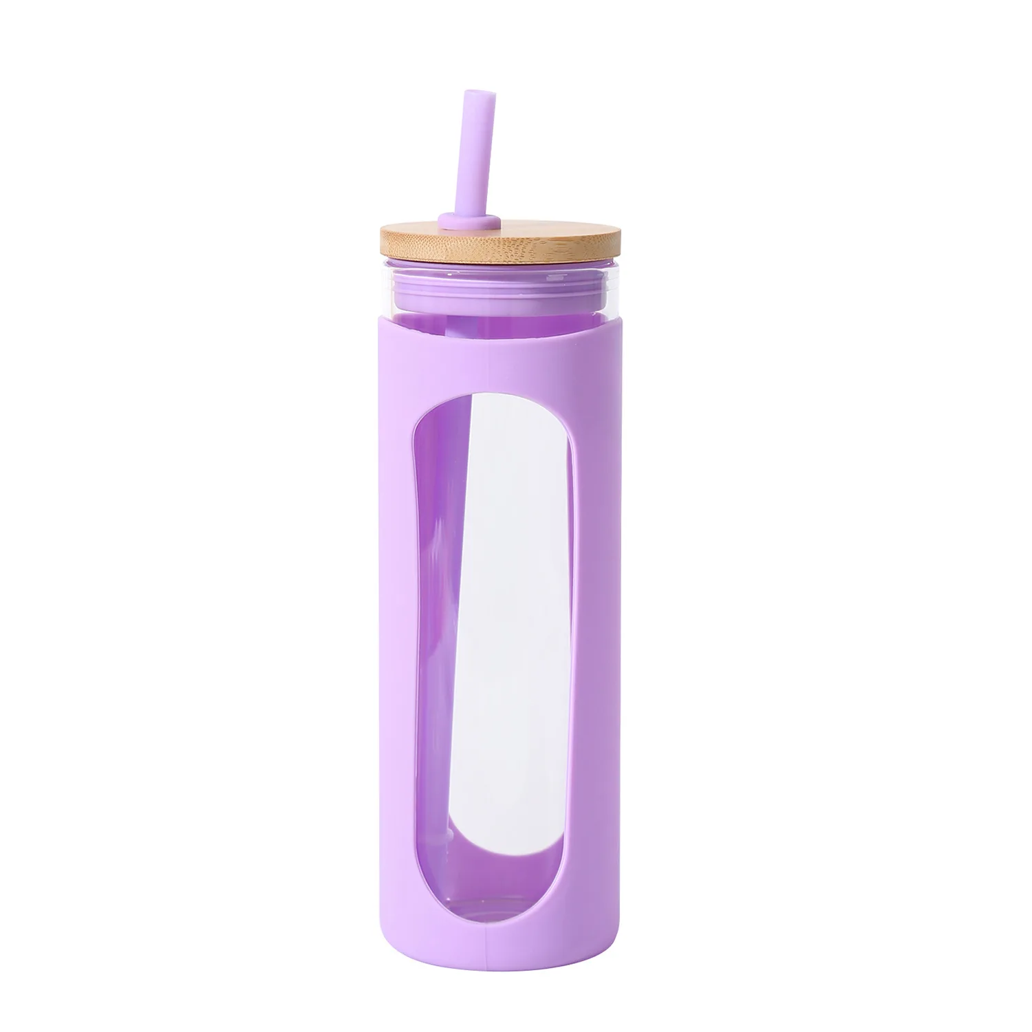 Mikenda Portable New silicone cover single glass outdoor large capacity juice glass water bottle with wooden lid