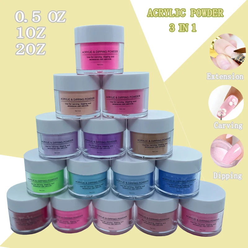 52 Colors Custom Professional Luminous Eye-Catching Polymer Powder Acrylic Powder for Acrylic Nail Extension Carving