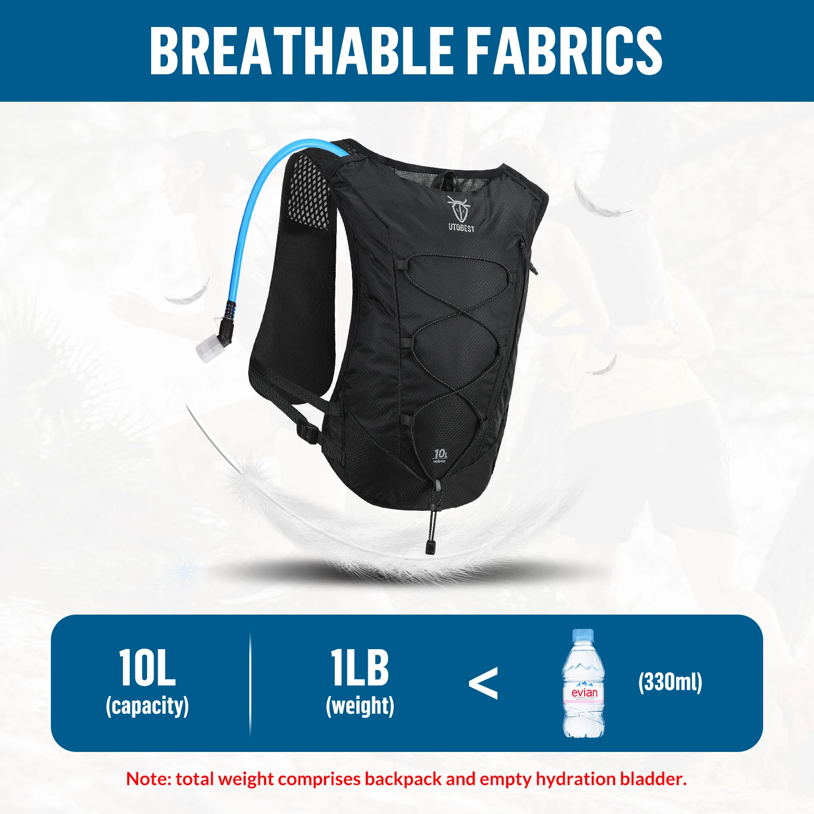 UTOBEST 10L Running Vest Lightweight Hydration Pack with 2L Water Bladder Hiking Cycling