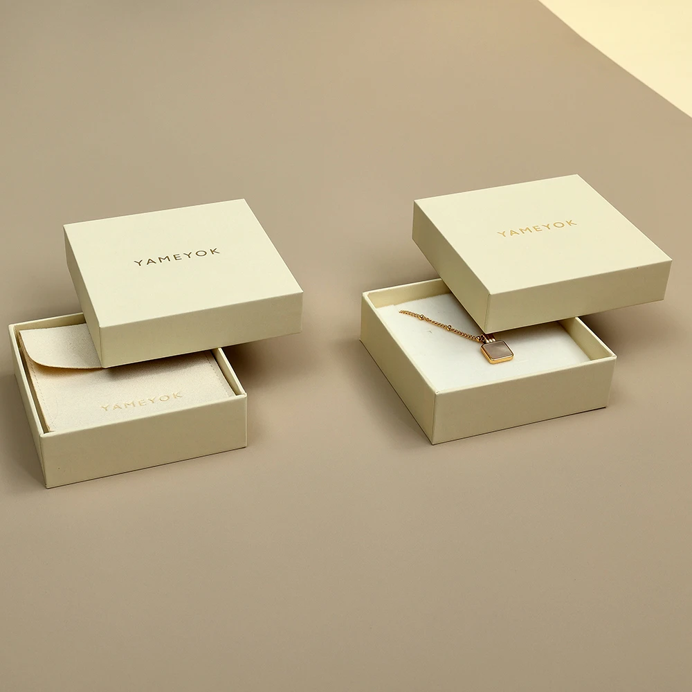 Boyang Custom Luxury Eco Beige Paper Ring Necklace Jewelry Box Packaging with Pouch