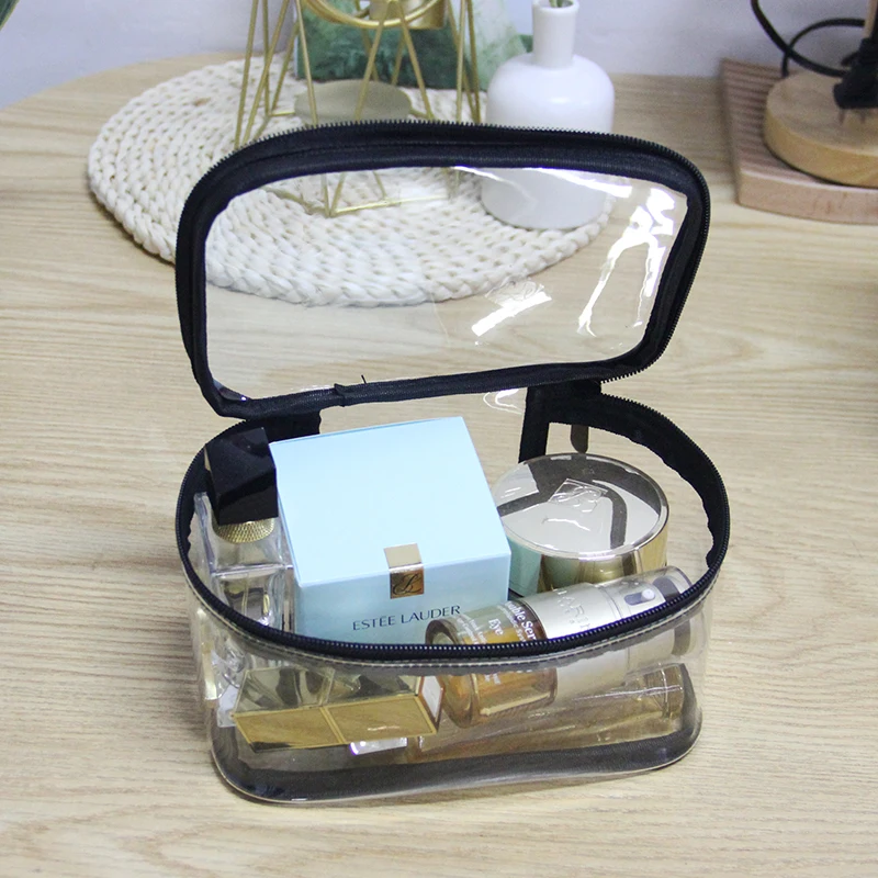 Custom Logo Printed Organizer Gift Toiletry Plastic Zipper Storage PVC Travel Cosmetic Makeup Bag