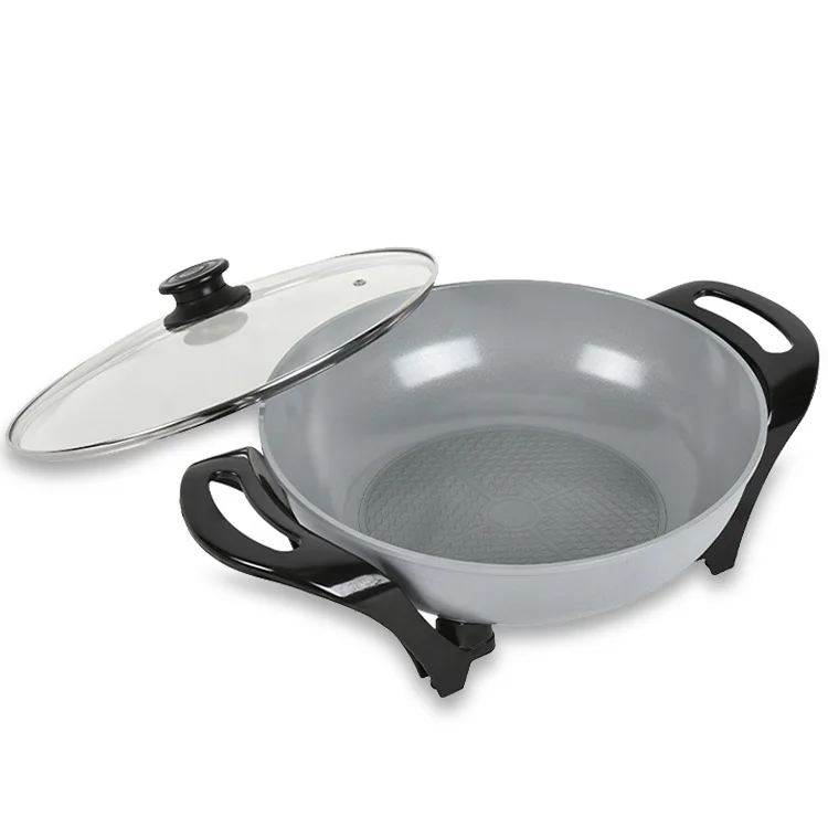 Round Non Stick Coating Smokeless Electric Skillets Cooking Hot Pot Boil Fry Stew Multi-Functional Kitchen Utensils