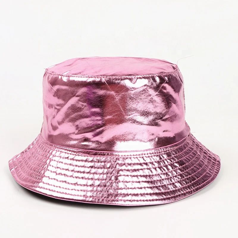 New design Stylish Silver Patent Leather Bucket Summer Fishing Hat