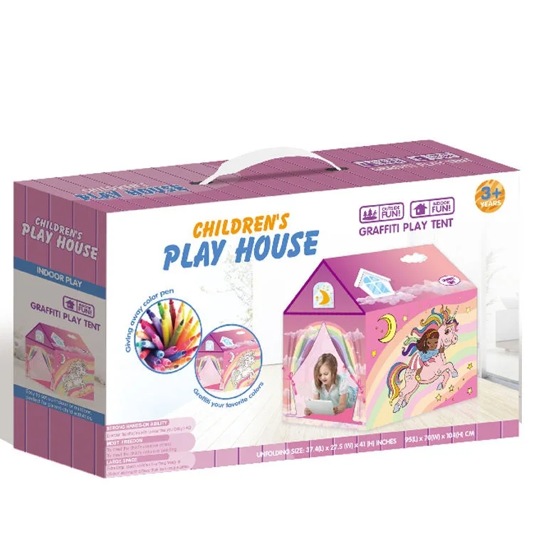 KSF New Creative DIY Drawing Coloring Playhouse Unicorn Doodle Play Tent House For Kids Indoor Play