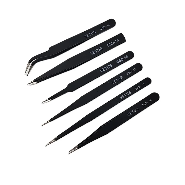 JEJOR Electronic PCB SMD IC Repair Hand Tool Black Industrial 93302 ESD Antistatic Plastic Tweezers