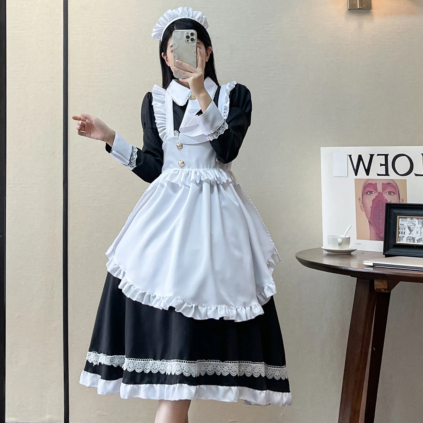 Aristocratic Long-sleeved Maid Costume Anime Lolita Role Play Lingerie Dress Party Outfits Plus Size Black White Clothes