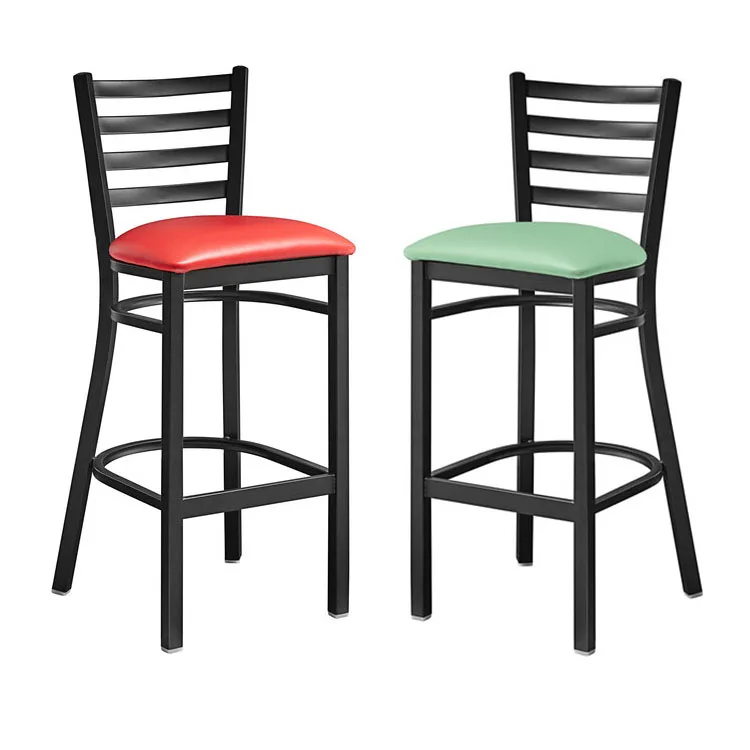 Hot Sale Black Powered Coated Finish Metal Bar Stool With Black Vinyl Padded Seat For Sale