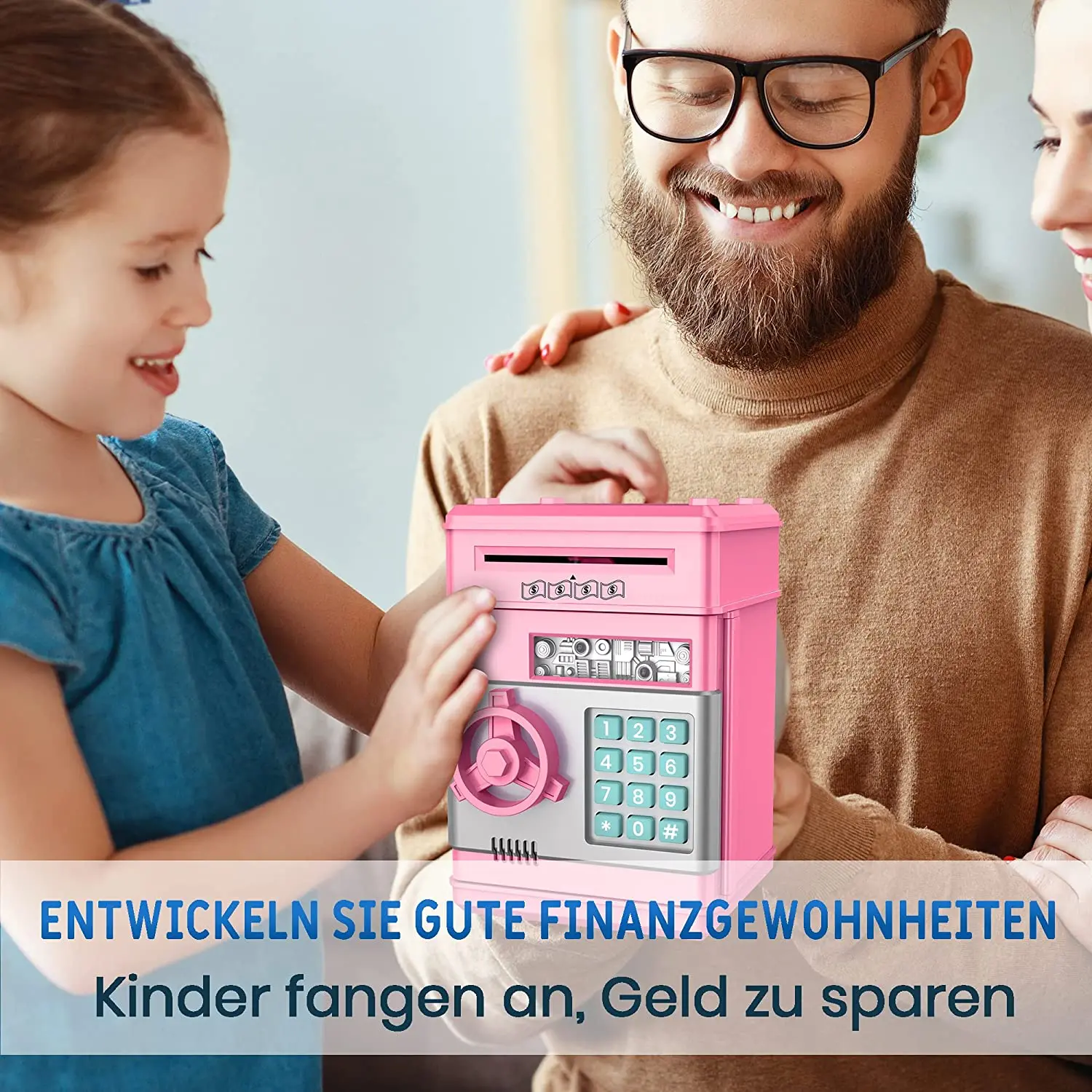 Gift Piggy Bank, Birthday Toys Gifts Electronic Real Money Coin ATM Machine, Plastic Large Saving Bank Safe Lock Box