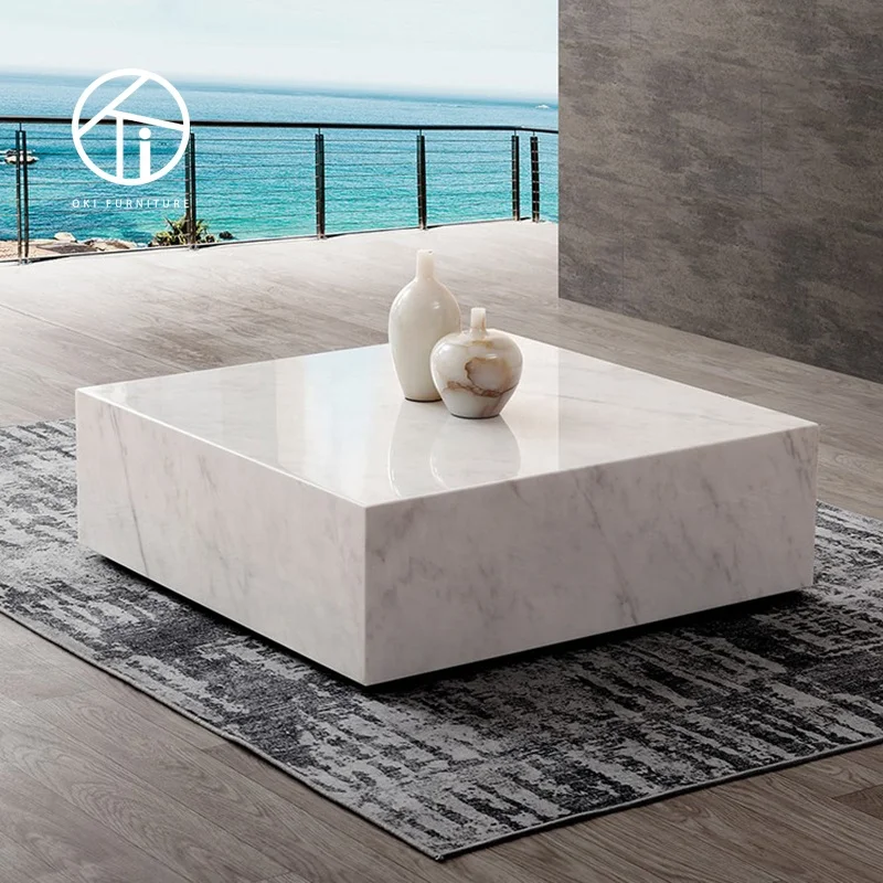 Modern Living Room Furniture Natural Stone Square Coffee Table black Marble Centre Table villa luxury exclusive  coffee table