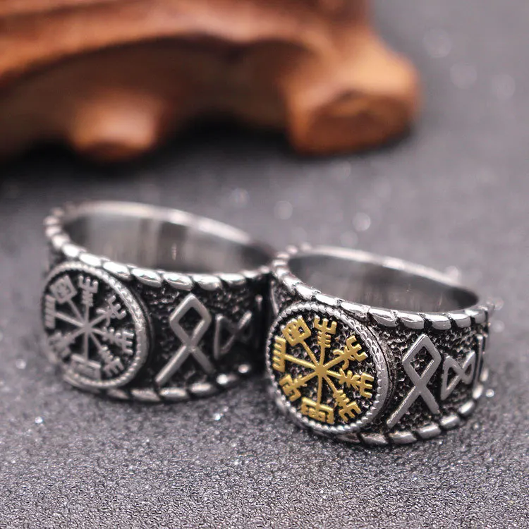 Wholesale Custom Surgical steel Rings Vintage Gold Plated Fish Fork Symbol Viking Jewelry For Men