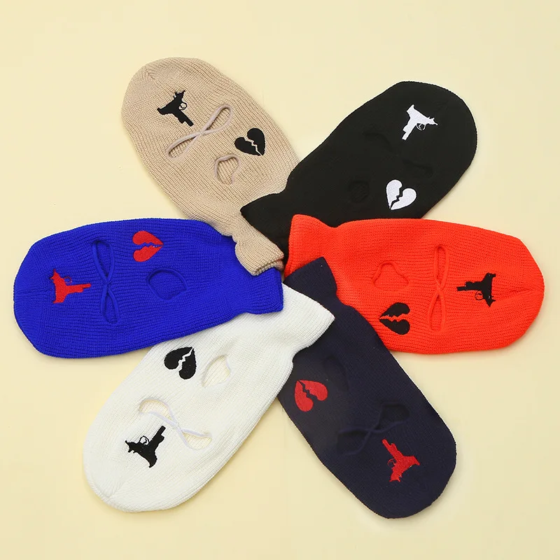 Embroidery Balaclava Face Mask 3 Three Hole Hat Hand Knitted Ski Hat Tactical CS Alpha Full Face Hat Men and Women Caps