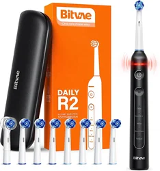 Bitvae BV R2 White Electric Toothbrush with 8 Heads Travel Case