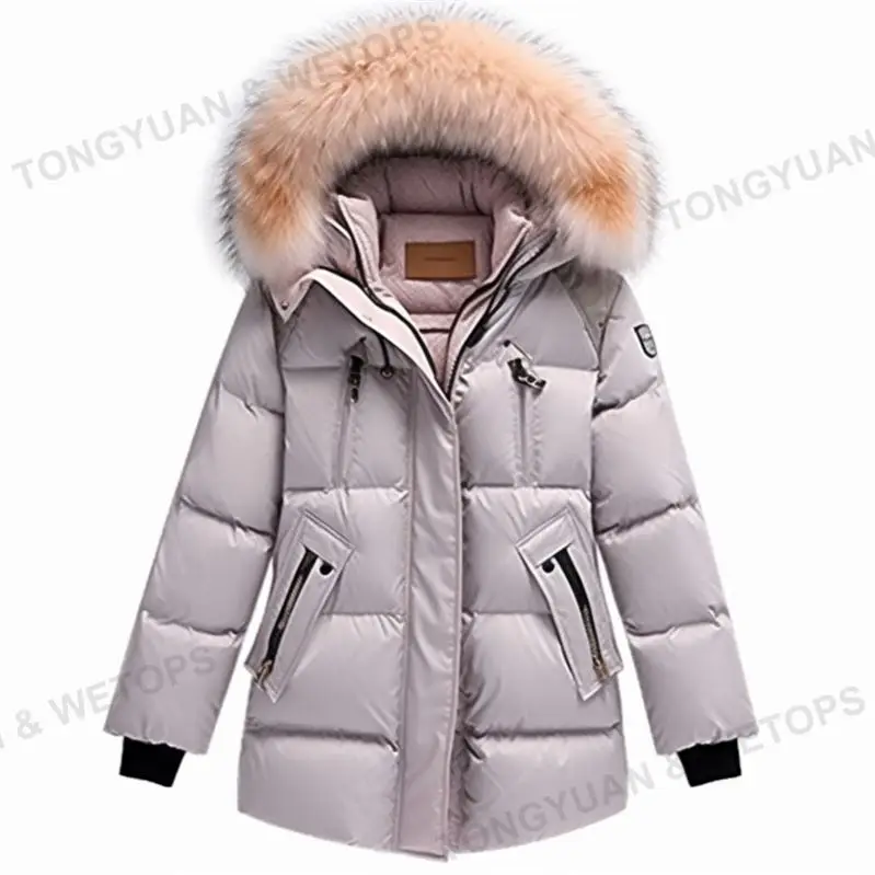 Custom Clothing Manufacturers Women Puffer Coats Wolf Fur Ruff Original Windproof Down Jackets Ladies Winter Warm Hooded Parkas