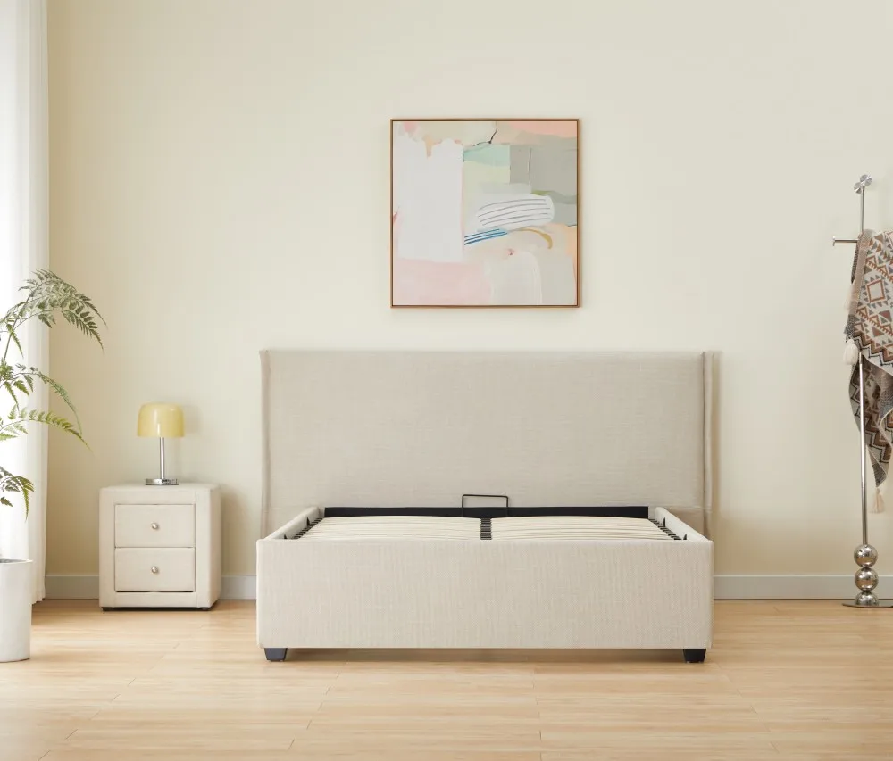 Effortless Elegance: Elevate Your Bedroom with Our Ivory Upholstered Gas Lift Bed
