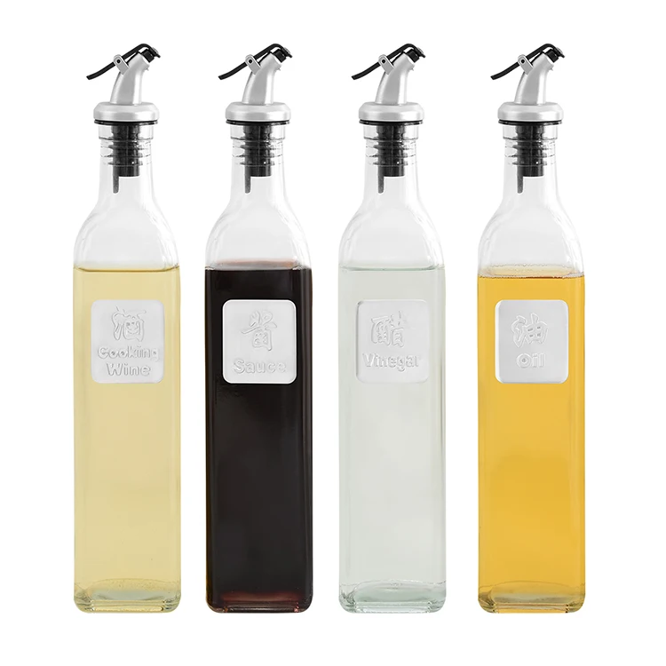 Hot sale 17 oz 500ml Clear Square Oil Dispenser Olive Oil Glass Bottles for Oil Vinegar Sauce Wine