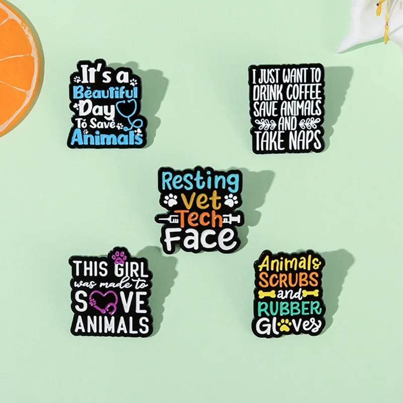 Stock Xz7730-7734 Save Animals Series Words Plate Pin Brooch Alloy Drip Metal Badge Custom Lapel Badges Building Blocks Kids Gif