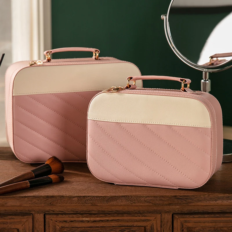 Popular Custom Girls Cosmetic Bags Ladies Travel Makeup Mirror Double Layer Bag Women Toiletry Cases Organizer Bags
