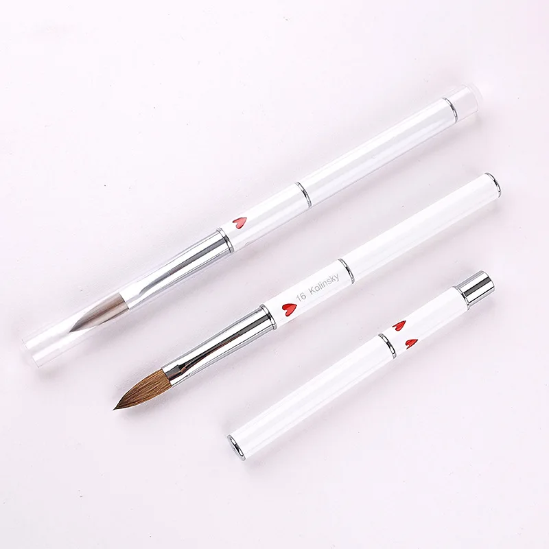 High Quality Nail Flat Oval 100% Kolinsky Hair Custom White Acrylic Nail Brush For Acrylic Ppplication